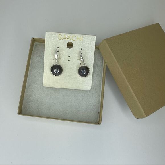 Saachi Matte Silver and Black Glass Earrings - Picture 2 of 7